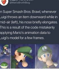 I Mariobrothblog In Super Smash Bros Brawl Whenever Luigi Throws An Item Downward While In Mid Air Smash Bros Super Smash Bros Super Smash Bros Brawl