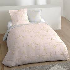 Parure De Lit 2 Personnes A L Imprime Geometrique Rose Gris Linge De Li Parure De Lit Housse De Couette Grise Idee Deco Chambre Ado