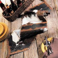 Cowhide Croc Leather Table Runner 72 Inch Croc Leather Black Forest Decor Table Runners