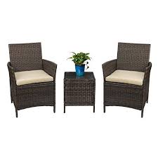 Patio Porch Furniture Set 3 Piece Pe Rattan Wicker Chairs Beige Cushion With Table Furniture Porch Furniture Outdoor Patio Furniture Sets Patio Furnishings