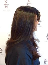 Here is a dark layered pixie cut with bangs. Brunette With Long Shiny Layered Hair And Bangs Kenneth Wildes Salons