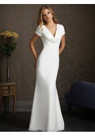 Chiffon Column V Neck Short Sleeves Wedding Dress With Chapel Train Short Sleeve Wedding Dress Wedding Dress Sleeves Plain Wedding Dress