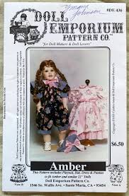 Vintage 1990's Doll Emporium Pattern Company, Pattern DE 436 Amber, 22 Doll  Playsuit/hat/dress/panties, UNCUT/FF