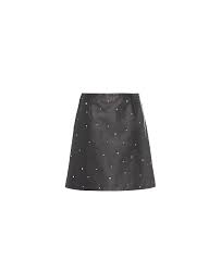 Crystal Studded Nappa Leather Skirt Black Miu Miu