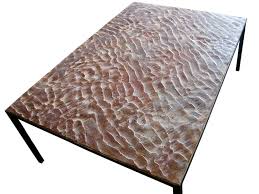 In the 1970s and this table is signed with the original label underneath the travert. Minimalist Design Coffee Table Arena Ici Et La Engineered Stone Patinated Metal Rectangular