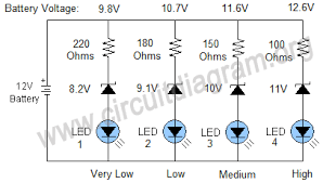 Simple 12v Battery Status Indicator Circuit Diagram Circuit Diagram Electronic Circuit Design Electronics Circuit
