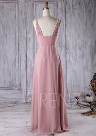Bridesmaid Dress Dusty Rose Chiffon Wedding Dress Beaded Straps Prom Dress Ruched V Neck Cocktail Dress Open Back A Line Maxi Dress L169 Dusty Rose Bridesmaid Dress Chiffon Dresses Wedding Dresses Beaded