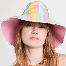 NEW Kerri Rosenthal Bucket Hat Reversible Sunny Pink Beach Stripe Pastel  Rainbow