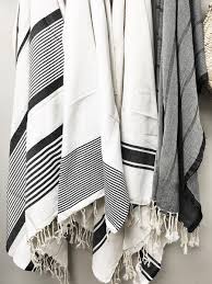 Black And White Throw Blanket With Tassels White With Black Stripe Fouta Beach Blanket Measures 76 X 76 100 Cotton With Large St Black And White Towels Black And White Beach White Throw Blanket