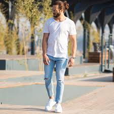Men S Light Blue Jeans With Rips