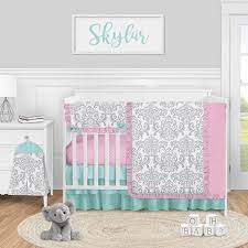 Pink Grey And Teal Damask Baby Girl Nursery Crib Bedding Set By Sweet Jojo Designs 5 Pieces Gray Turquoise Blue Polka Dot Skylar Only 159 99