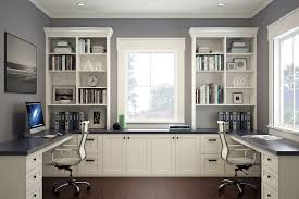 Modern White Home Office With Two Desks And Chairs For The Piano Room But With A Window Seat Home Office Space Home Office Design Home Office Decor