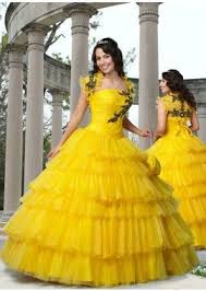 Beautiful Yellow Princess Dress For Sweet 16 Layered Pleating Dress Accented By Black Embroidery Yellow Bridesmaid Dresses Yellow Wedding Dress Ball Dresses