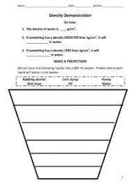 Density Demonstration Matter Science Sixth Grade Science Science Worksheets
