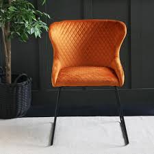 70s Inspired Retro Burnt Orange Velvet Dining Chair 99 Comfortable Dining Chairs Velvet Dining Chairs Orange Dining Chairs