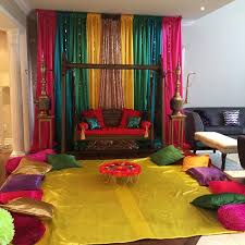 Just Walked Into My Second Bridal Appointment And I M Loving The Setup So Colourful Mehn Mehendi Decor Ideas Desi Wedding Decor Home Wedding Decorations
