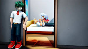 ponchi, eri (boku no hero academia), midoriya izuku, togata mirio, boku no  hero academia, silver hair, animated, highres, sound, tagme, video, 1girl,  2boys, 3d, age difference, ass, bed, blue hair, clothed sex,