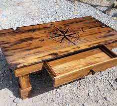Diy Reclaimed Wood Coffee Table With Compass Burned On Top Kitchen Table Wood Burnt Coffee Table Reclaimed Wood Coffee Table