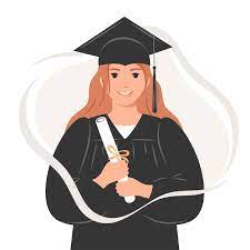 Premium Vector | Happy Graduate Woman Student With A Diploma Wearing A Robe  And A Square Academic Cap