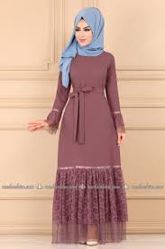 Moda Selvim Etegi Dantel Kemerli Elbise 5177ay342 Gul Kurusu Pakaian Wanita Model Pakaian