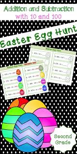 Grade 2 Easter Egg Hunt Add And Subtract With 10 And 100 Easter Egg Hunt Elementary Math Centers Elementary School Math Activities