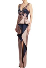 Marchesa Notte Sleeveless Two Tone Stretch Mikado Column