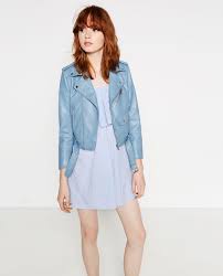 Women S Just In Clothes Zara United States Blue Leather Jacket Womens Fashion Jackets Outerwear Women