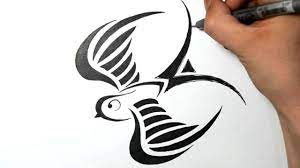 Swallow with key tattoo design. How To Draw A Swallow Tribal Tattoo Design Style Youtube