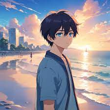 Anime-Junge steht mit schwarzen Haaren und blauen Augen, Anime-Moe-Kunststil,  Anime-Jungs, 2D-Anime-Stil, junger Anime-Mann - SeaArt AI