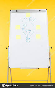 Light Bulb Drawn White Flipchart Sticky Notes Stock Photo