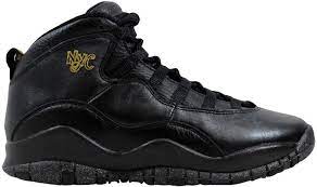 Find many great new & used options and get the best deals for jordan 6 2019 dmp 8.5/10 black and gold 6y at the best online prices at ebay! Air Jordan Nike Air Jordan 10 Retro Bg Nyc Black Gold Boy S Basketball Shoes 310806 012 Walmart Com Walmart Com