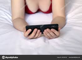 Woman Watching Video Smartphone Mobile Phone Female Hands Close Sexy —  Stock Photo © olegpmr 256156138