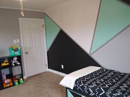 Black And White Geometric Wall Design Mint Black Grey White Geometric Walls Awesome Boys Room We Used Frog Tape For Nice Lines Black Walls Bedroom Mint Bedroom Bedroom Wall Designs