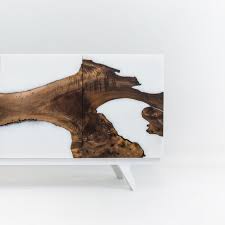 Walnut Credenza Made With White Epoxy Resin In 2020 Walnut Credenza Custom Reclaimed Wood Epoxy
