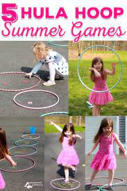 This game can be played outside or inside with hoops and lots of space, so kids get super aerobic while building some core, upper and lower body strength. 5 Action Packed Hula Hoop Games For Kids Summer Kids Activities Kinder Garten Spielen Spiele Im Garten Spiele Fur Kinder