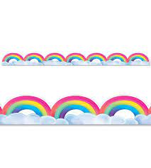 When The Rain Clears And The Sun Shines Out Comes A Rainbow This Delightful Rainbows And Clouds Border Is Magical Rainbow Rainbow And Clouds Rainbow Painting