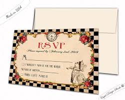 Include rsvp and registry information on the invitation and forego the rsvp card, return postage, and a registry insert. Alice In Wonderland Wedding Rsvp Card Queen Of Hearts Wedding Invites Matching Card
