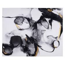 Original black & white abstract painting on canvas. Black And Gold Dark Synapse Art