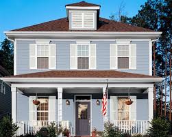 By using an element from the entire value range along with a fantastic choice of colors makes this one of my favorite gray house color schemes on the page. Combination Single Story House Sky Blue Colour House Outside Novocom Top