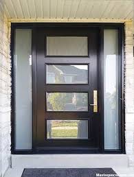 Modern Black Single Front Entry Door 4 Panel With Sidelights In 2020 Entry Doors Front Entry Doors Iron Front Door