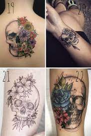 Get some creative temporary skull tattoos here sugar skull tattoos. 27 Beautiful Skull And Flower Tattoo Ideas Tattooglee