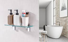 Our bathroom storage & organization category offers a great selection of shelves and more. Amazon Com Kes Bathroom Tempered Glass Shelf 14 8mm Thick Wall Mount Rectangular Polished Chrome Bracket Bgs3201s35 Furniture Decor