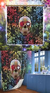 Sugar Skull Shower Curtain Dia De Los Muertos Day Of The Etsy In 2021 Sugar Skull Shower Curtain Skull Shower Curtain Macabre Decor