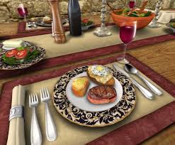 Quick and easy summer party menu: Second Life Marketplace Steak Dinner For Rectangular Dinner Party Table For 6 Mesh