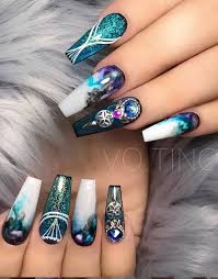 50 Best Acrylic Coffin Nails Design Ideas For Summer Nails Makeup Rhinestone Nails Coffin Nails Designs Gorgeous Nails