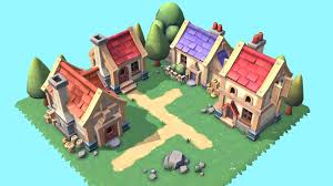 Hand Painted Low Poly Fantasy Style Village Set Perfect For Mobile Contains Buildings Rocks Trees And Some Small P Fantasy Village Low Poly Games Low Poly