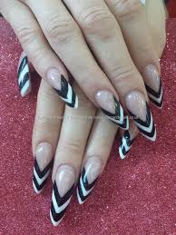 Black And White Striped Nails Halloween Edge Nails With Black And White Striped Tips French Acrylic Nails Nails Edge Nails