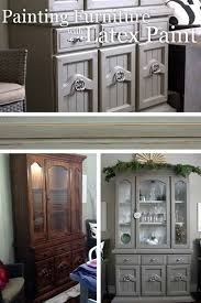 Painting a hutch thats been painted with a high gloss paint and seale. Painting Furniture With Latex Paint Grey Tweed Hutch