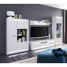 Moderne design tv wohnwand mit regal und tv paneel : Wohnwand Weiss Hochglanz Anbauwand Wohnkombi Set L Light Inkl Led Lichtleiste Ebay Living Room Tv Unit Designs Tv Unit Design Living Room Tv Unit