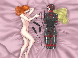 papermania, 2girls, arms behind back, bdsm, blonde hair, bondage, bound,  breasts, femdom, latex, multiple girls, nude, orange hair, sex toy,  vibrator, yuri - Image View - | Gelbooru - Free Anime and Hentai Gallery